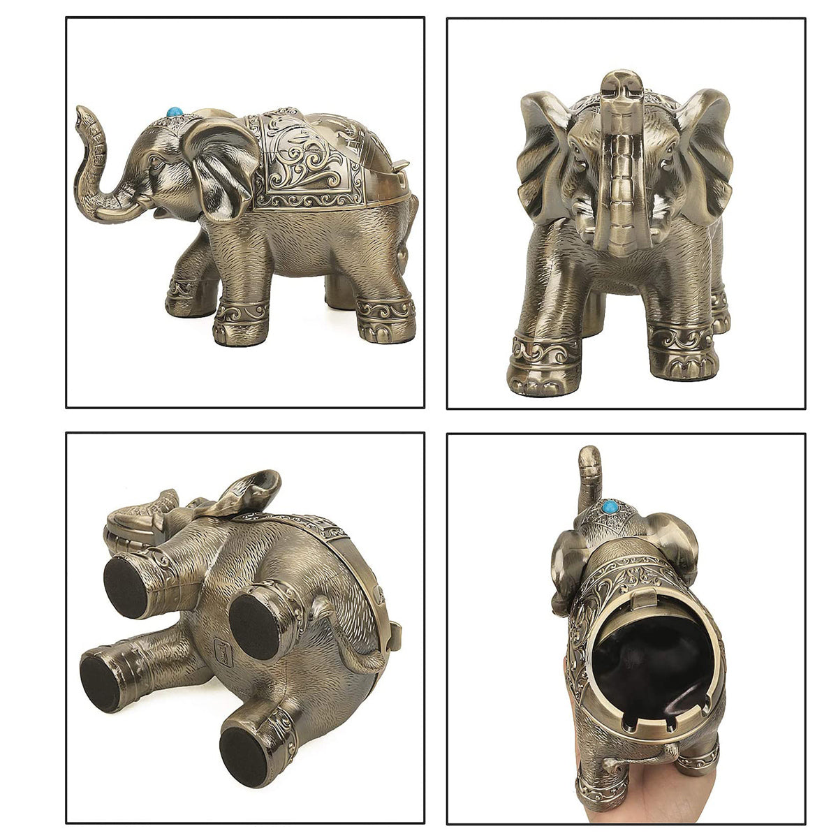 Elephant-Shaped Metal Ashtray with Lid – Unique Home Decor Gift