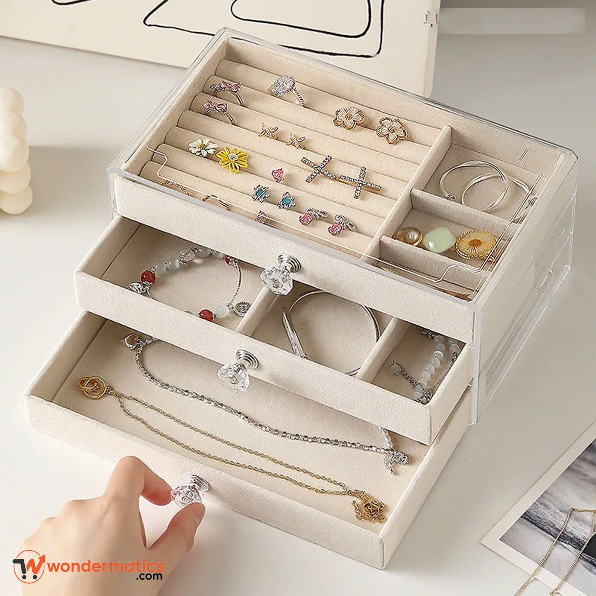 Acrylic Jewelry Box – Stackable 3 Drawer Velvet Organizer for Earrings, Necklaces & Bracelets