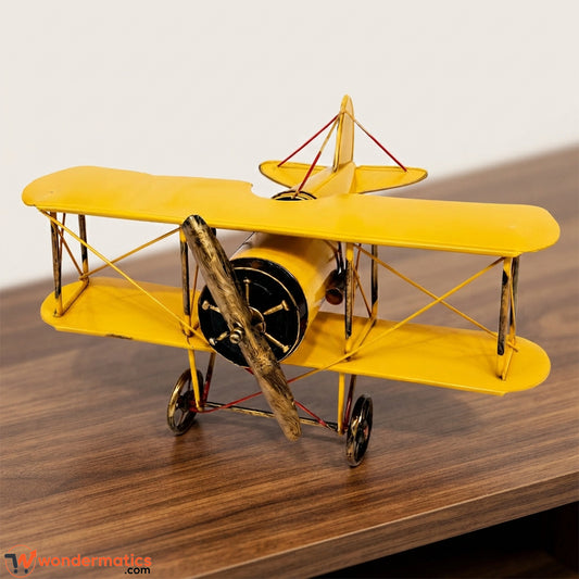 Vintage Red Metal Biplane Model – Decorative Airplane Showpiece for Home & Office