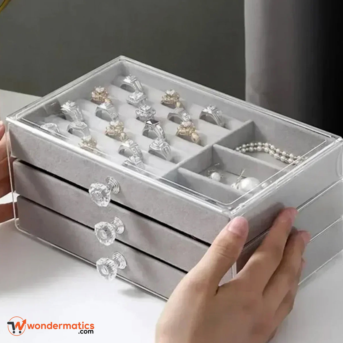 Acrylic Jewelry Organizer with Stackable 3 Drawer Design for Women