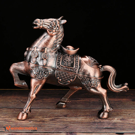Antique bronze alloy horse ashtray with detailed engravings