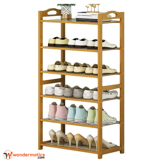Wooden shoe shelf organizer with multiple layers for closet and hallway