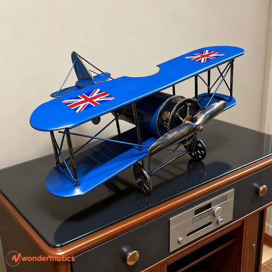 Blue airplane showpiece 10 inch metal aircraft model for home decor