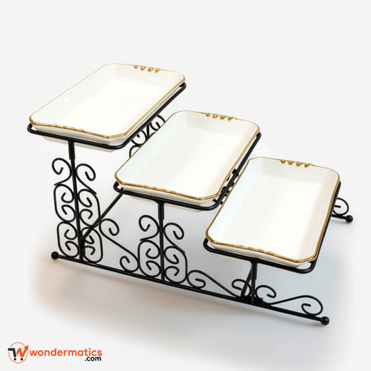 Modern Ceramic Serving Tray Stand – Tiered Dessert and Snack Display for Parties and Home Dining