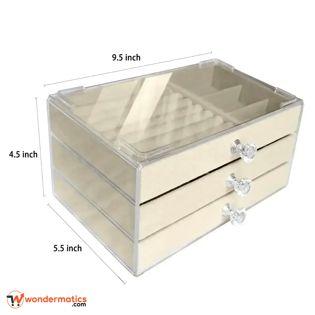 Clear Acrylic Jewelry Organizer with 3 Drawers and Soft Velvet Interior