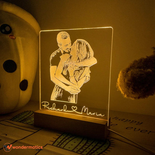 Custom photo engraving lamp with warm LED glow for unique gifts