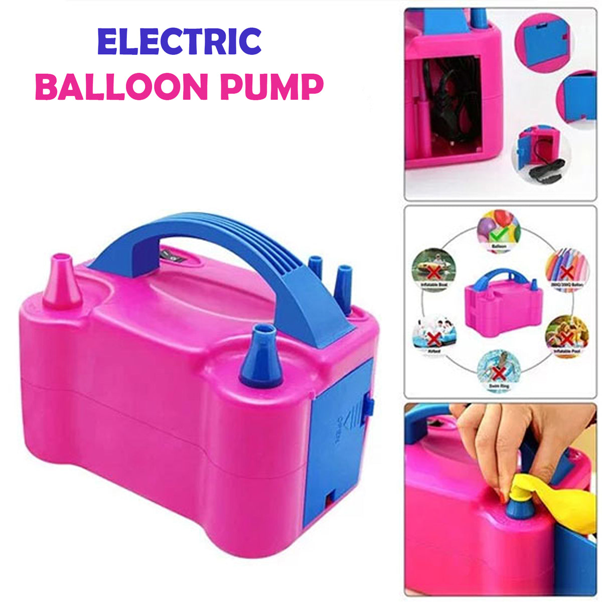 Electric balloon pump for fast and easy balloon inflation at parties and events