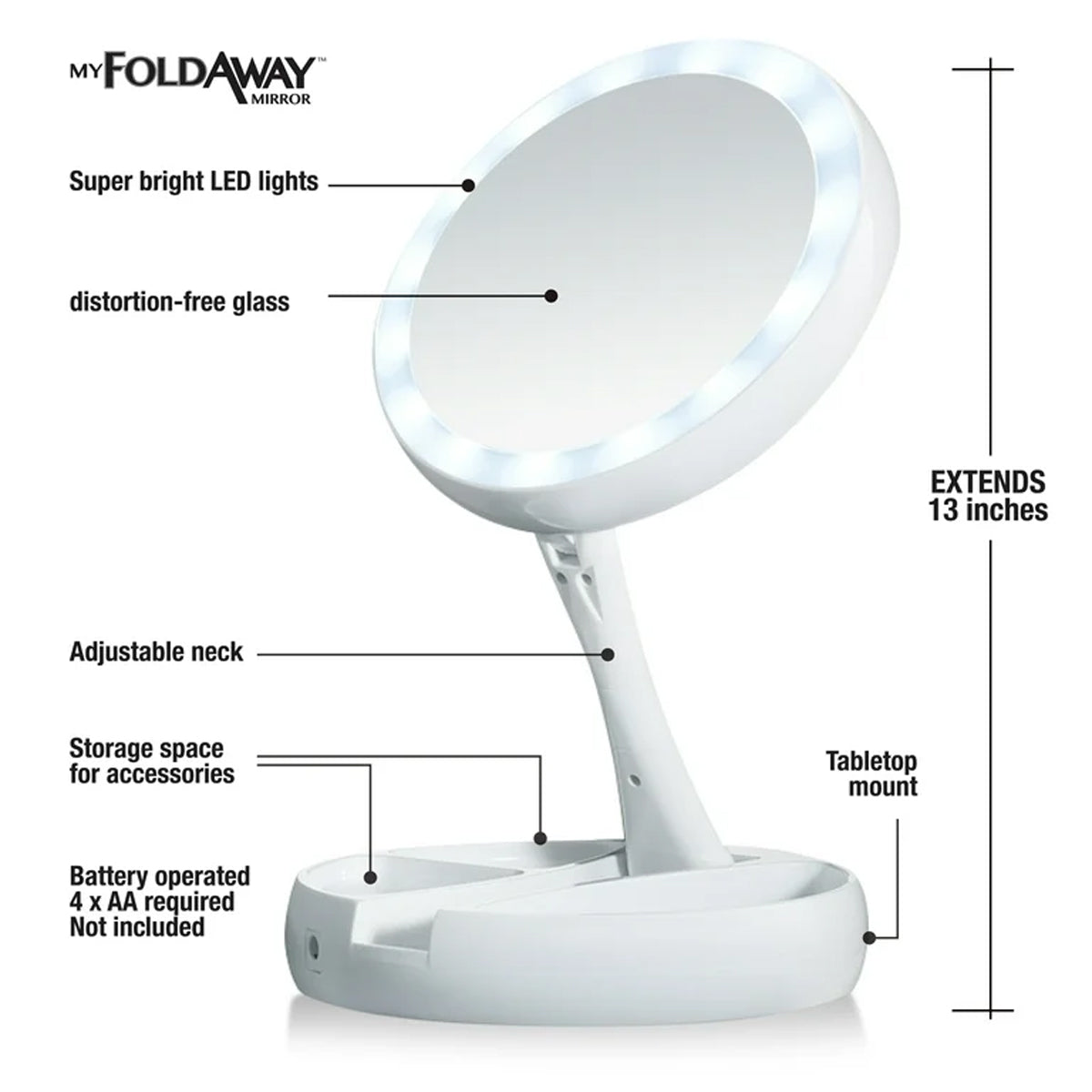 Electric-powered makeup mirror with bright LED lighting