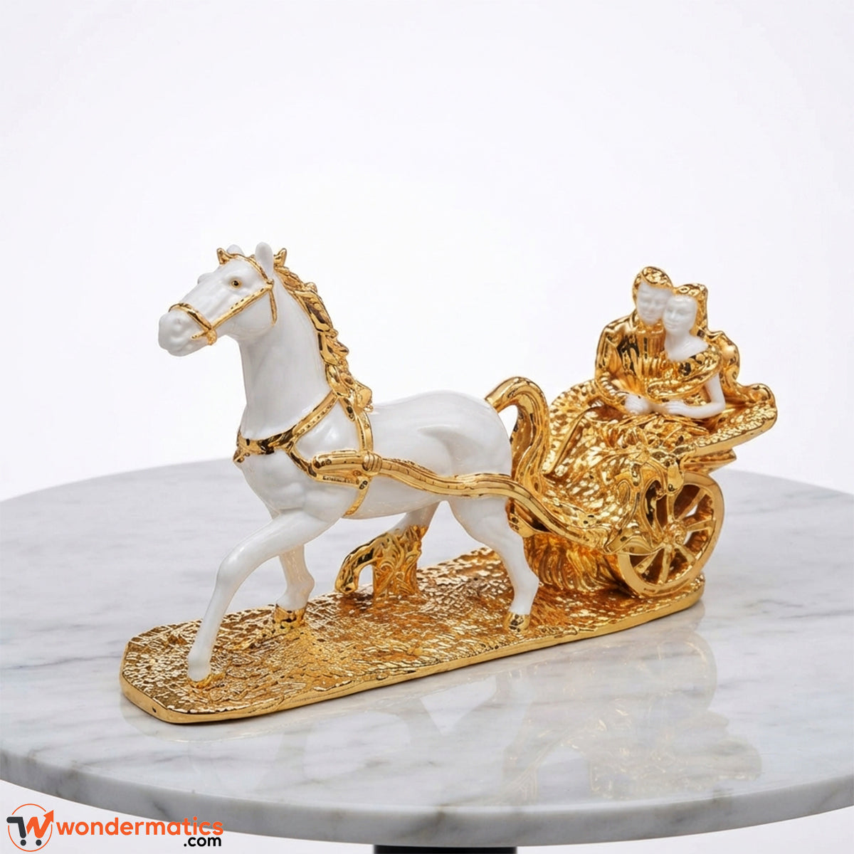 Feature highlight of the ornate carriage design on the showpiece
