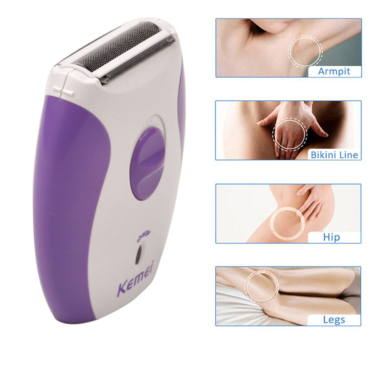Kemei KM-280R being used on arm for painless hair removal – perfect for legs, arms, and underarms