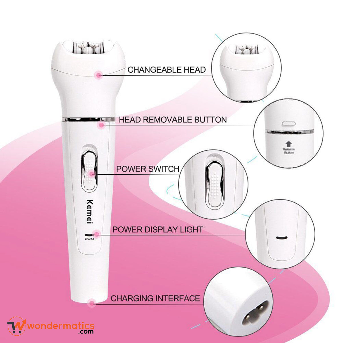 Kemei 5-in-1 Women Grooming Kit with Epilator Shaver & Cleansing Brush