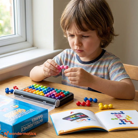 Child solving 3D logic puzzle challenge