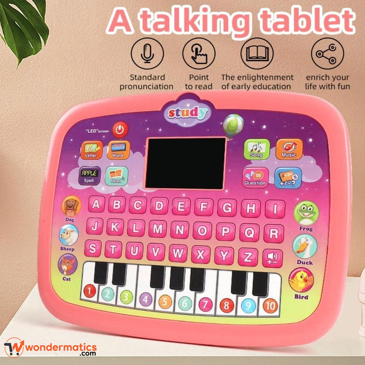 Kids computer tablet with words and letter buttons