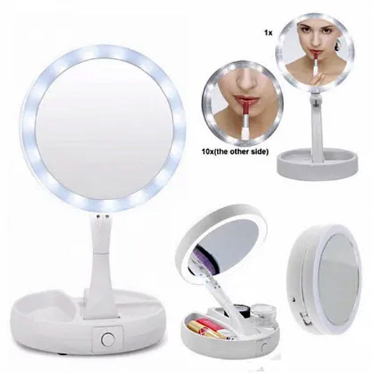 Double-sided vanity mirror for precise beauty application