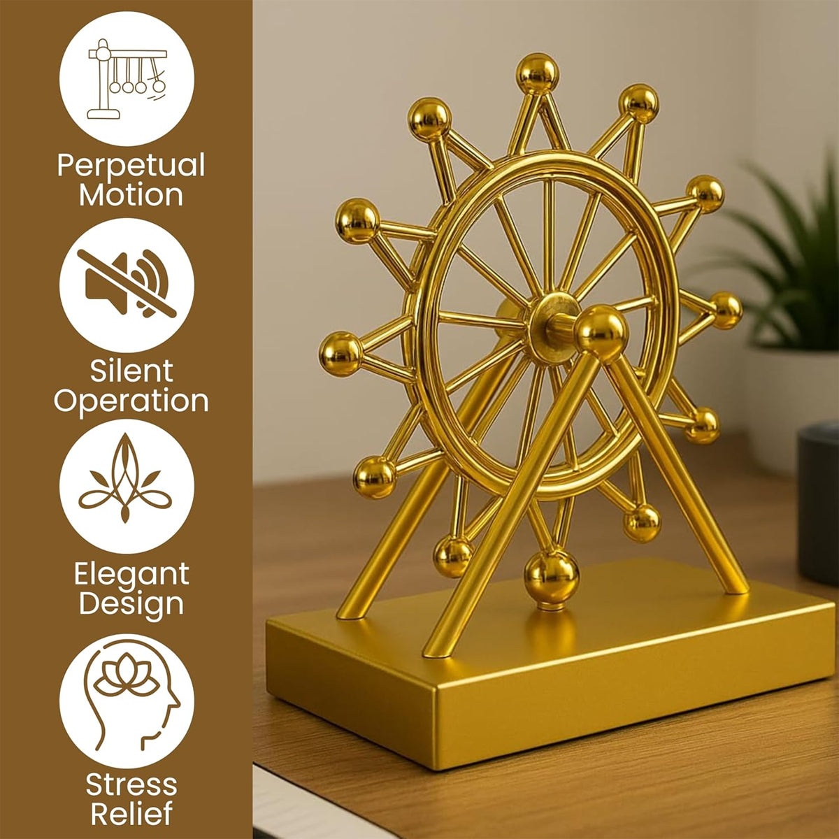 Gold Ferris Wheel Perpetual Motion Desk Ornament – Relaxing Motion Toy