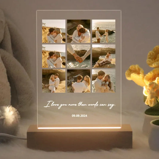 Personalized LED lamp gift with wooden base