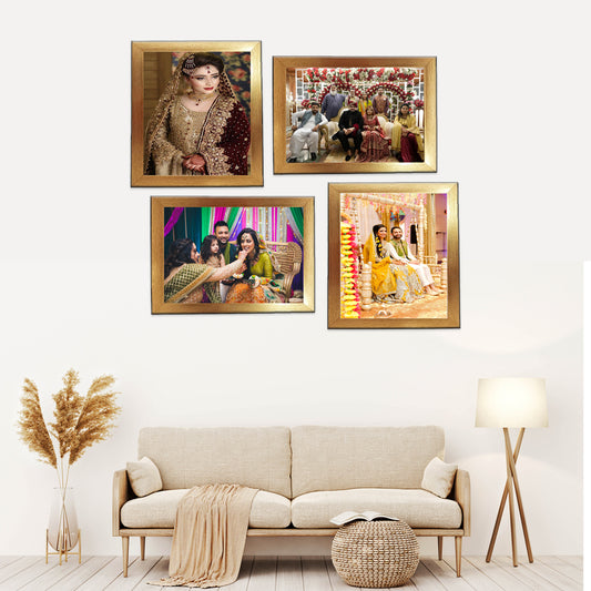 Personalized golden photo frames set of 4 – perfect for wall or table display