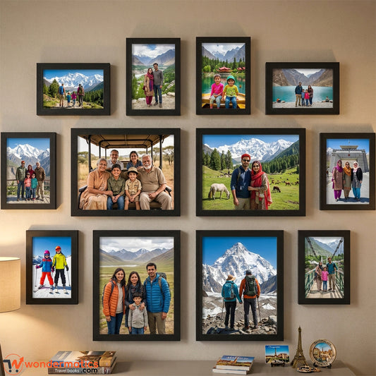 All 12 photo frames of the set arranged together: five-by-seven, six-by-eight and eight-by-twelve sizes