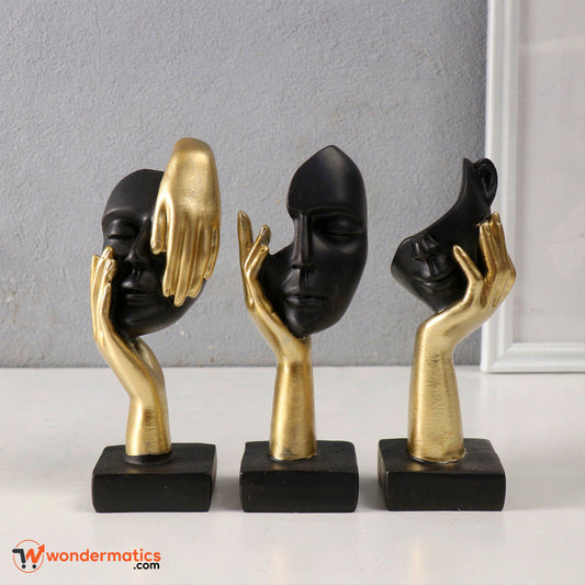 Resin fiber 7-inch abstract thinker statue with golden and black design
