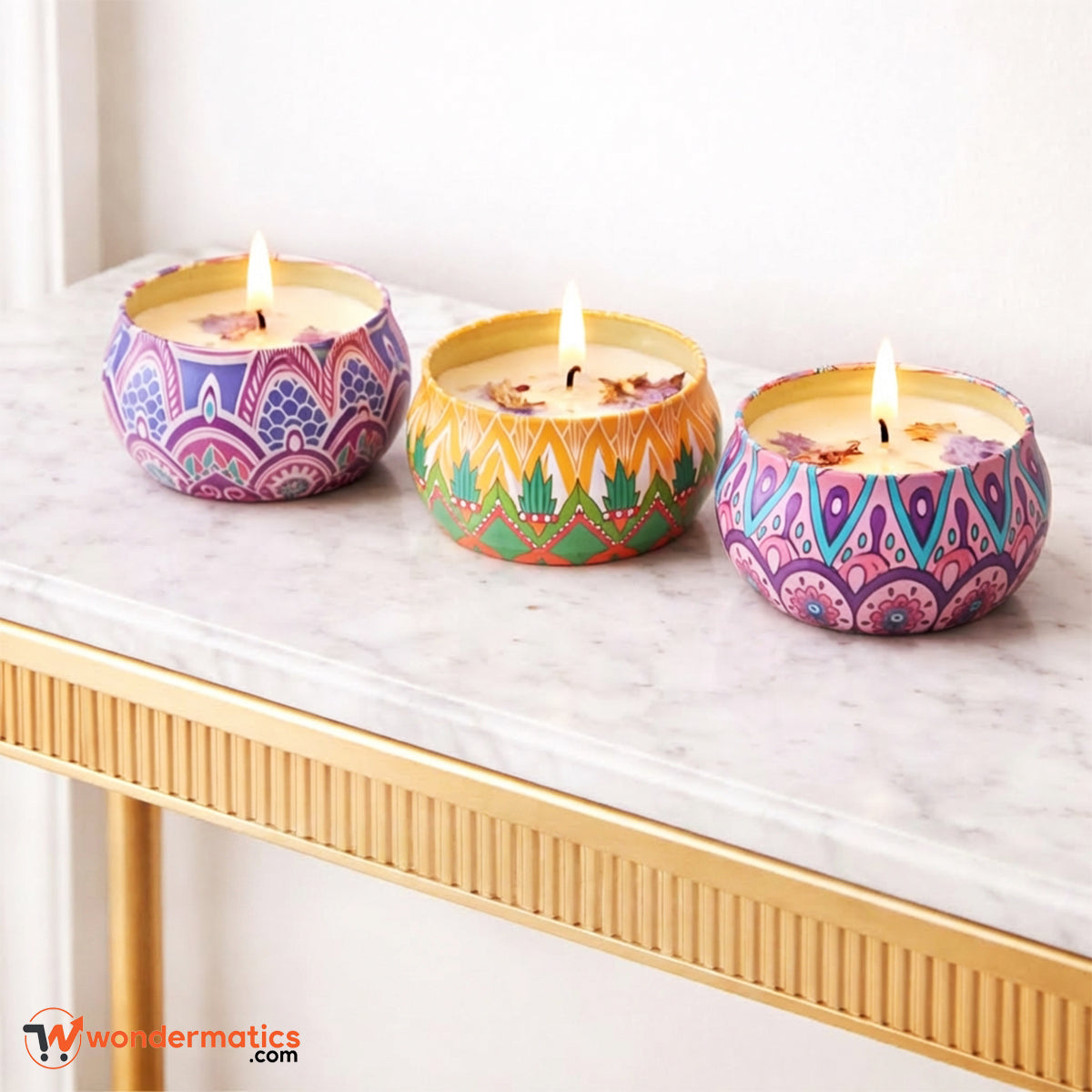 scented candles with decorative metal lids medium size perfect for gifting and home decoration