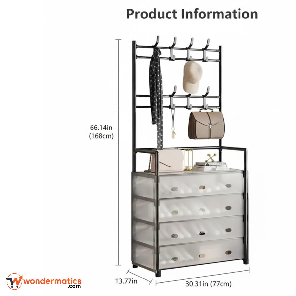 Space-saving vertical shoe and coat rack organizer for small entryway