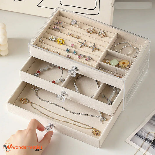 Stackable Acrylic Jewelry Box with Velvet Lining for Earrings and Necklaces