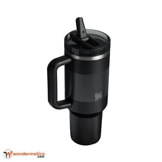 Stanley Quencher Protour Flip Straw Tumbler Black – side profile stainless steel travel mug
