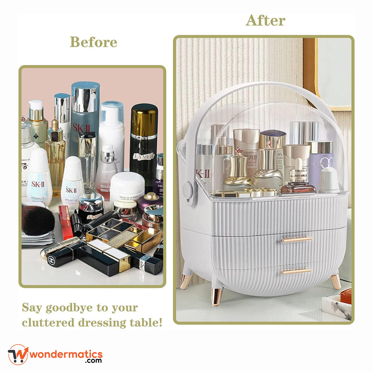 Transparent cover protecting cosmetics and makeup organizer contents
