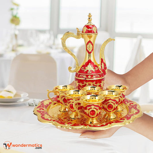 Gold plated Turkish tea and coffee set for decorative display and gifting