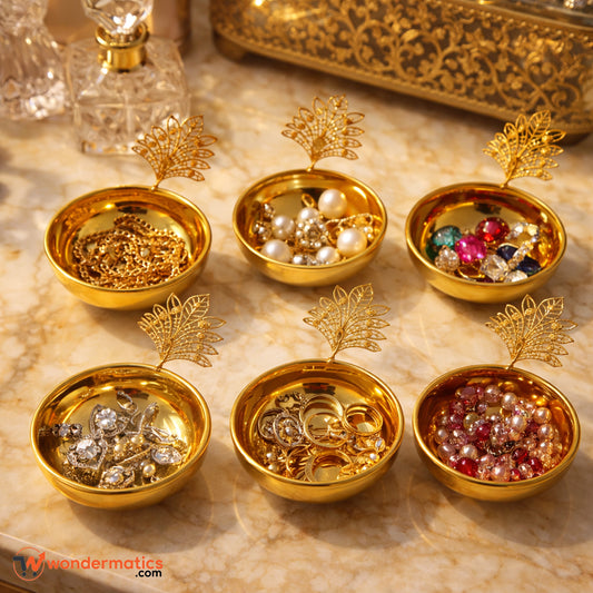 Unbreakable golden metal serving bowls for jewelry and small essentials storage and snacks dry fruits and sweets