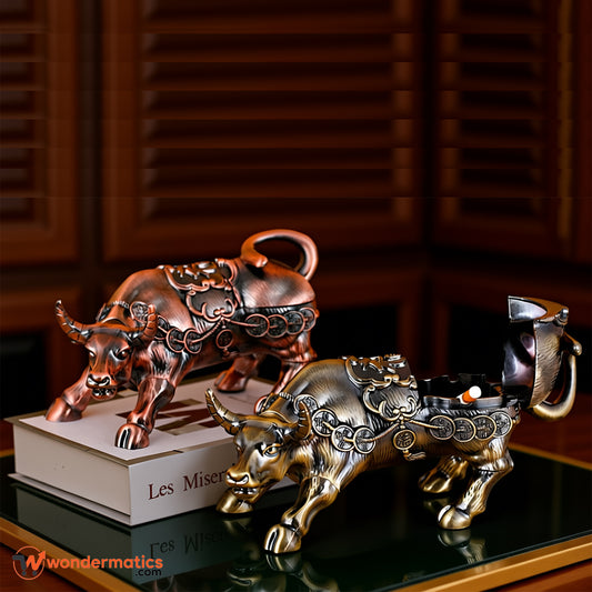 Vintage bull shape ashtray made of durable zinc alloy material