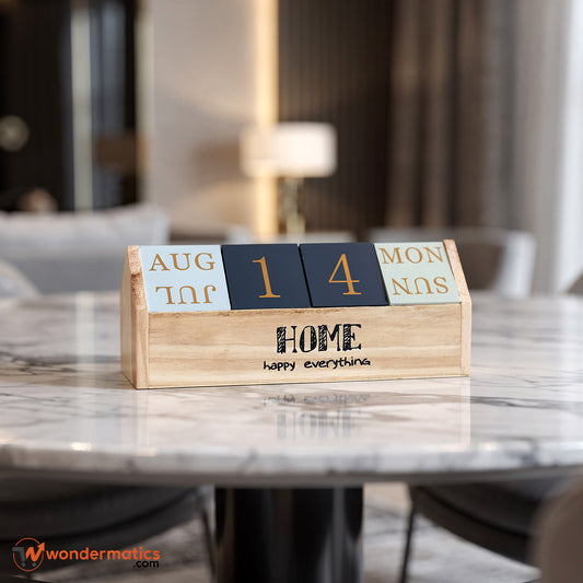 Vintage style wooden perpetual desk calendar for desktop decor