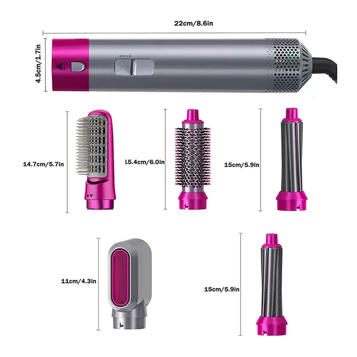 Volumizing brush attachment for adding lift and bounce to hair with 5 in 1 styling tool