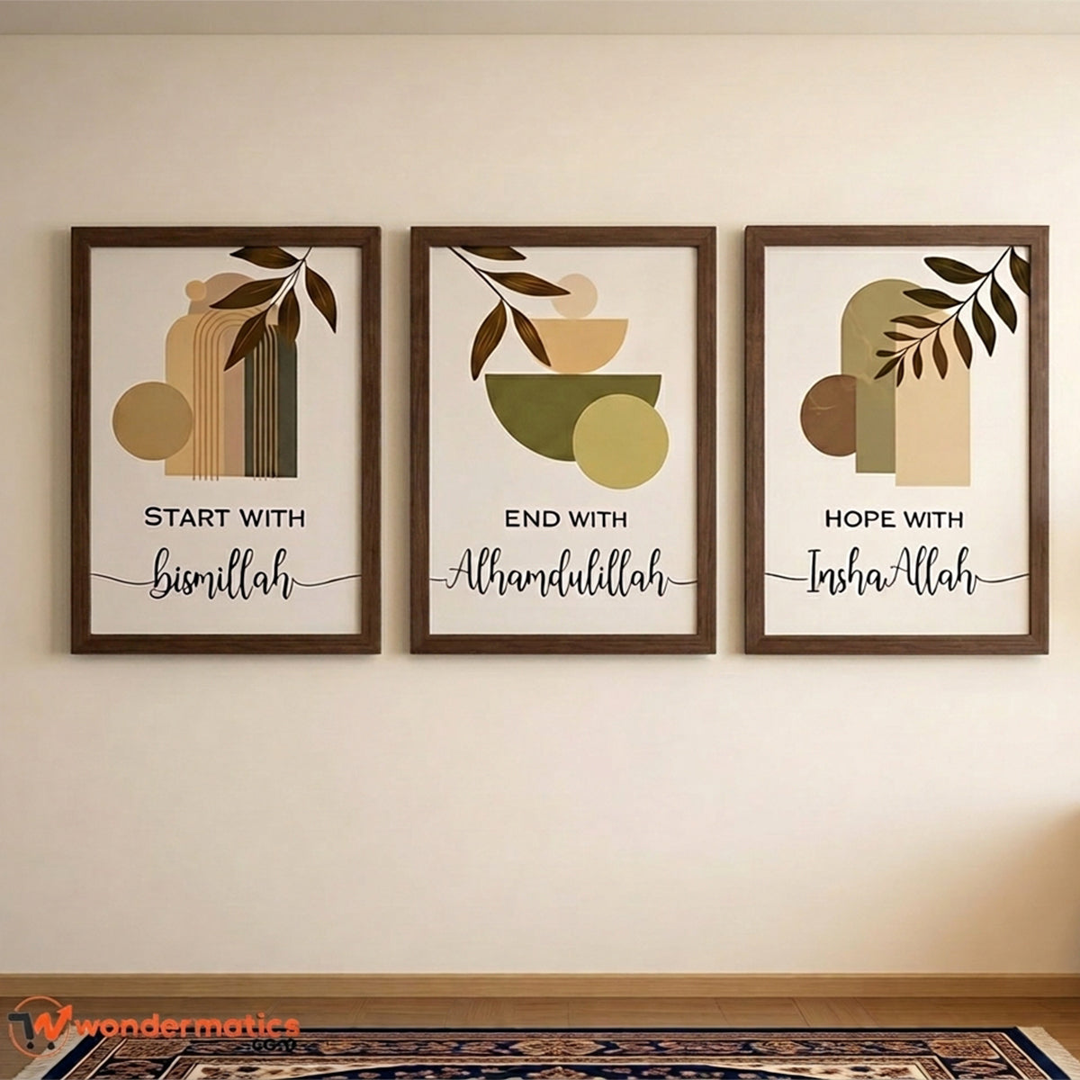 wall hanging frames 3pcs set for home and office start with bismillah end with allhumdolillah hope with in shaa Allah