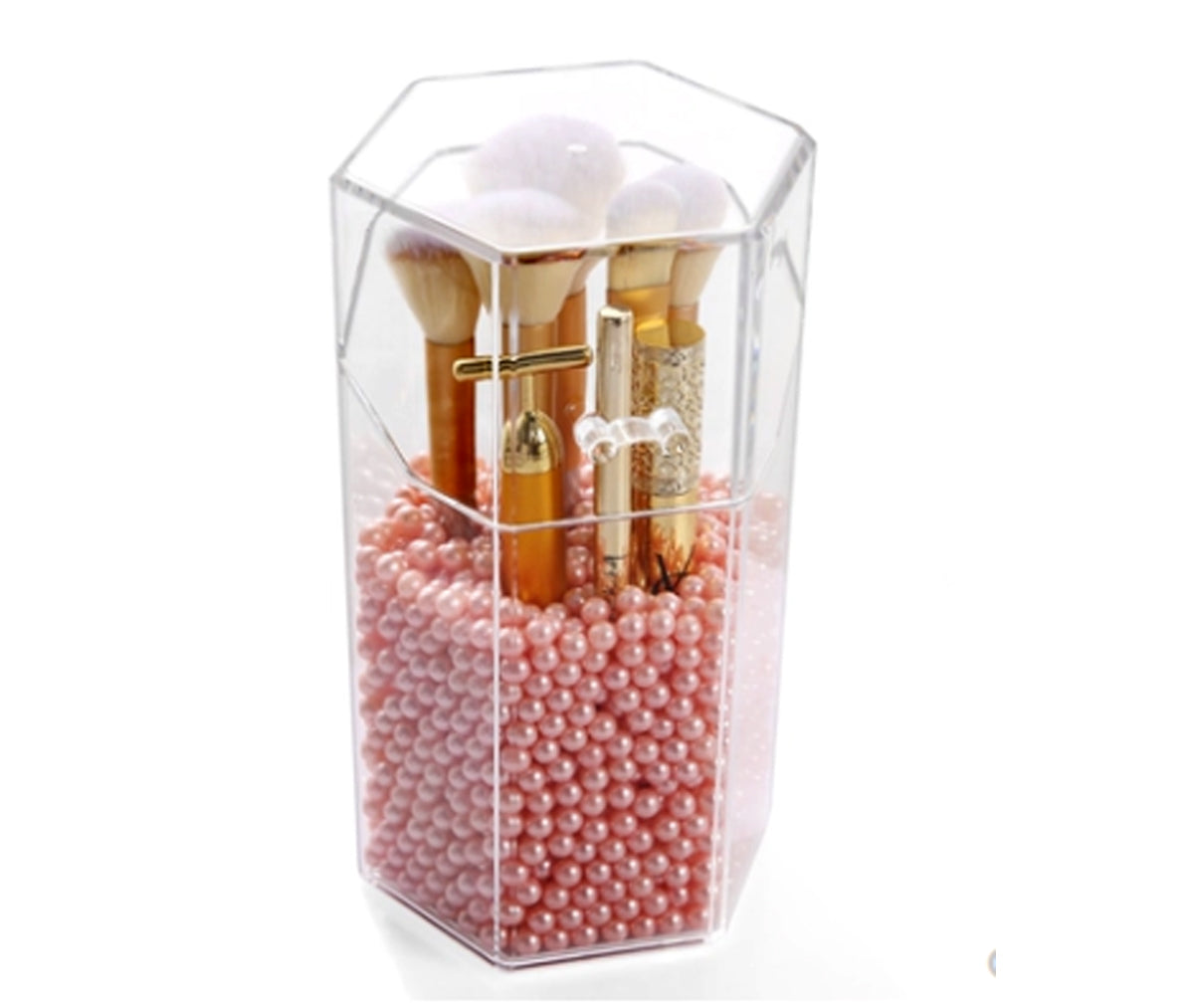 Acrylic Brush Holder With Lid and Pearls