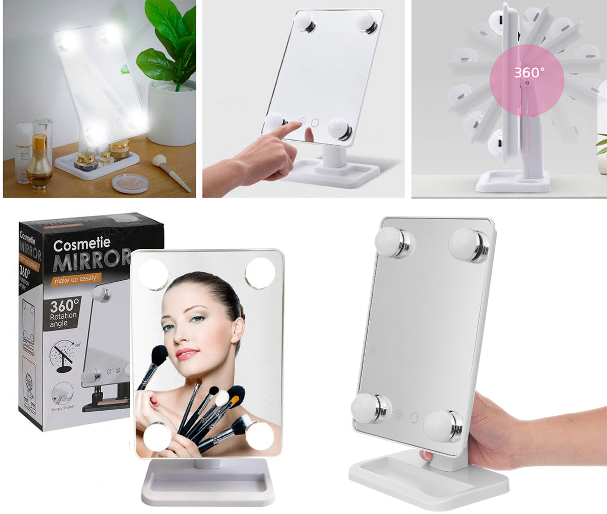 Cosmetic Mirror with Dimmable 3 Color LED Lights