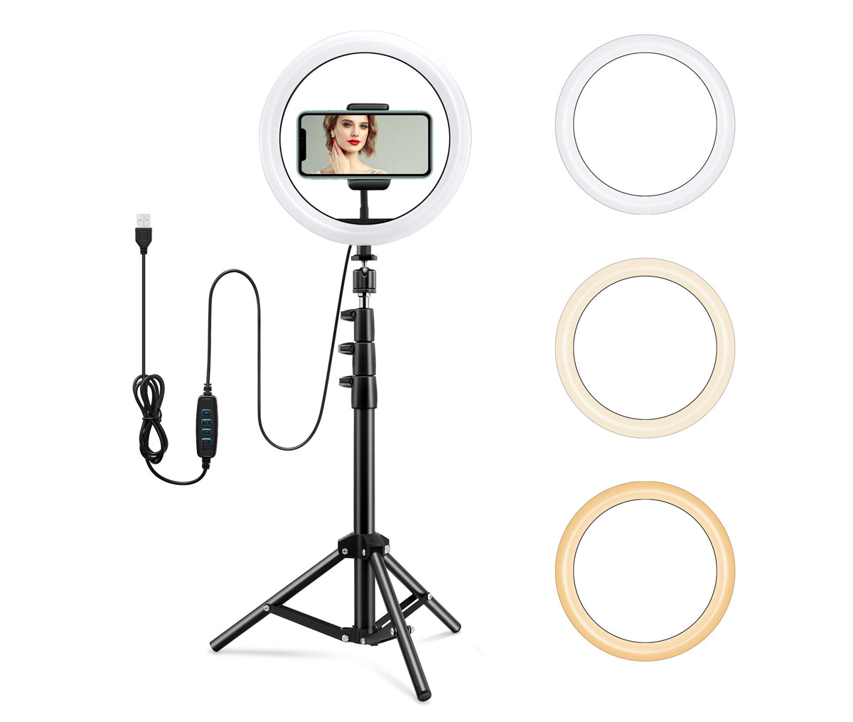 26cm Ring Light With Stand | Phone Holder | 3 Shades of Colors For Selfie Makeup Ring Light