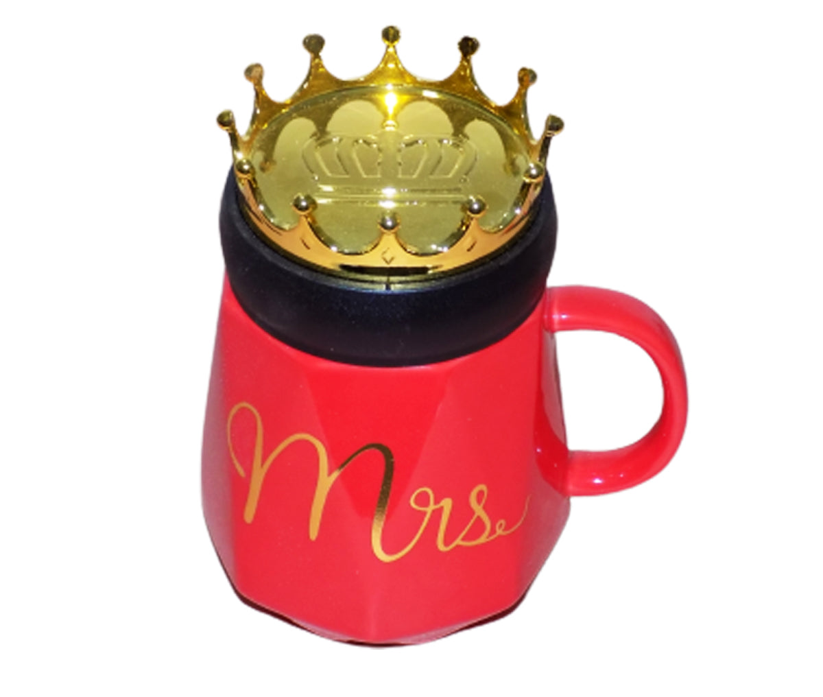 Mrs. Coffee Mug in Gorgeous Red with Crown Lid - Sip in Royal Splendor