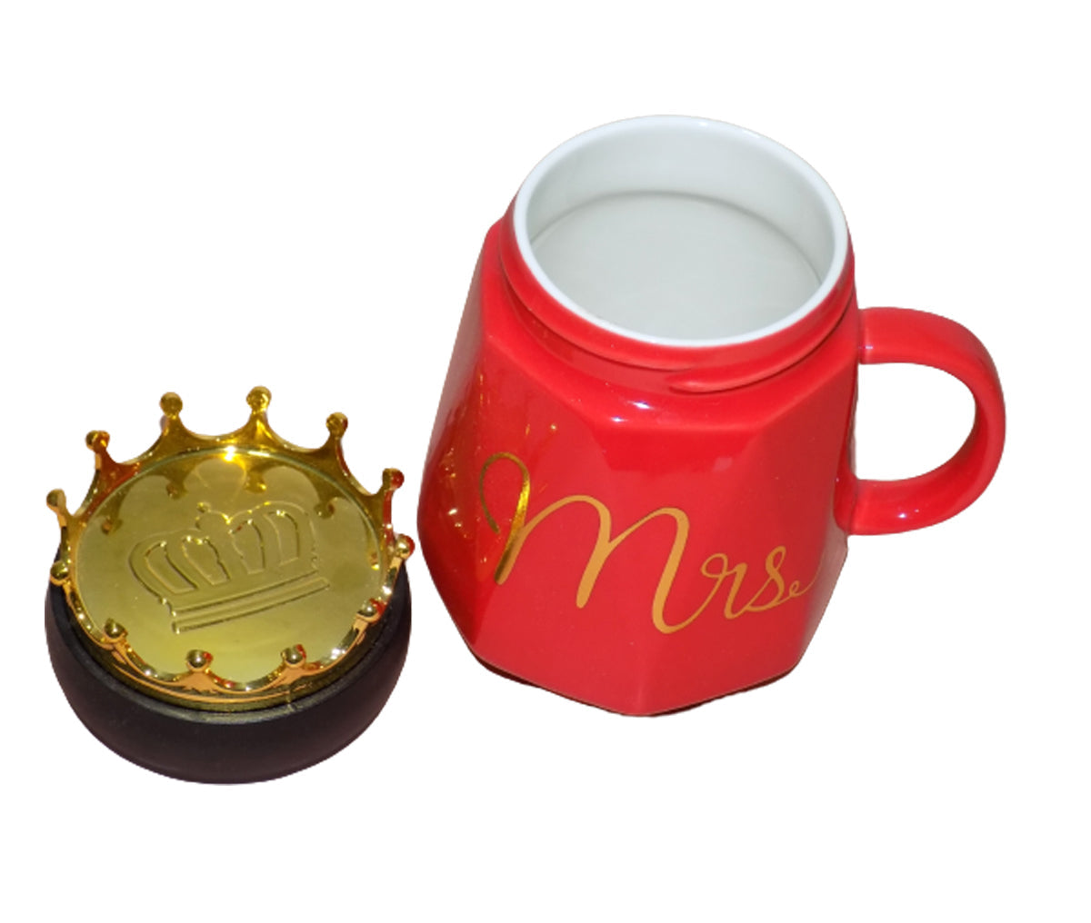Mrs. Coffee Mug in Gorgeous Red with Crown Lid - Sip in Royal Splendor