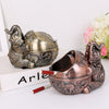 Antique Metal Elephant Ashtray with Sliding Lid to Prevent Ash from Blowing Away