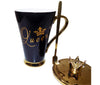 Queen's Coffee Mug: Black & Gold Luxury with Crown and Spoon