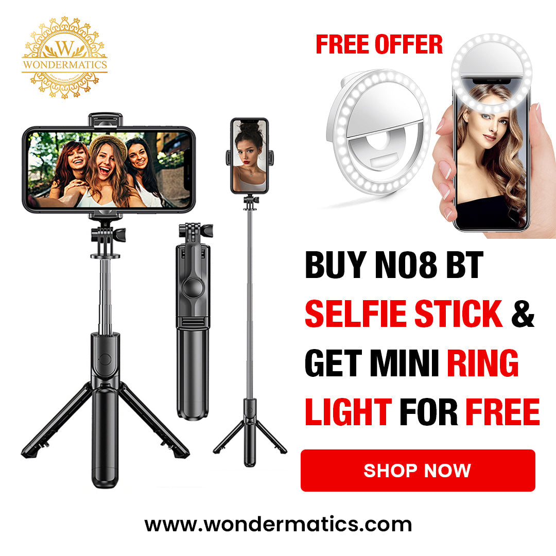3-in-1 Bluetooth Selfie Stick Tripod Stand with Free Gift Rechargeable Selfie Ring Light