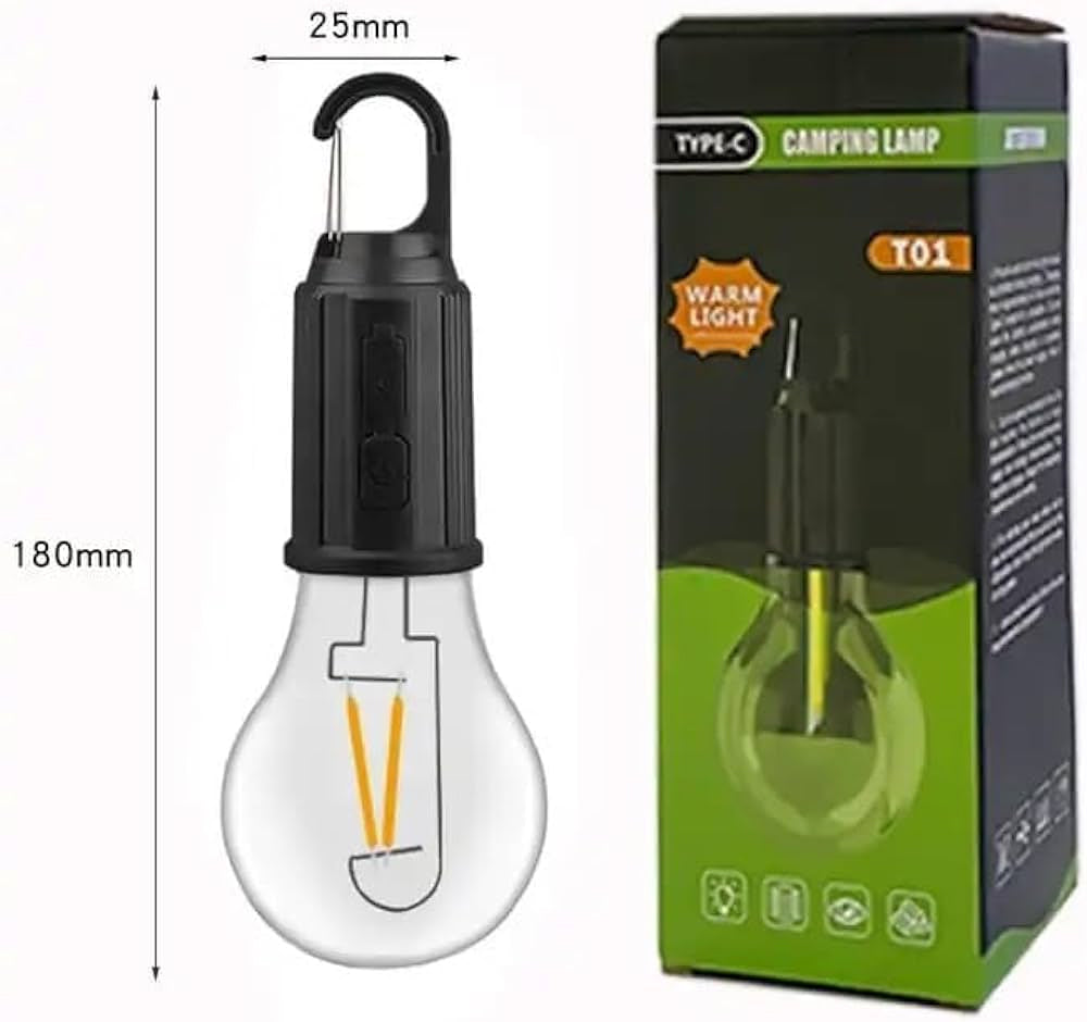 LED Rechargeable Bulb with Type C Charging - Premium Quality Warm Light for Camping & Home Use - Durable, Eco-Friendly Lighting Solution