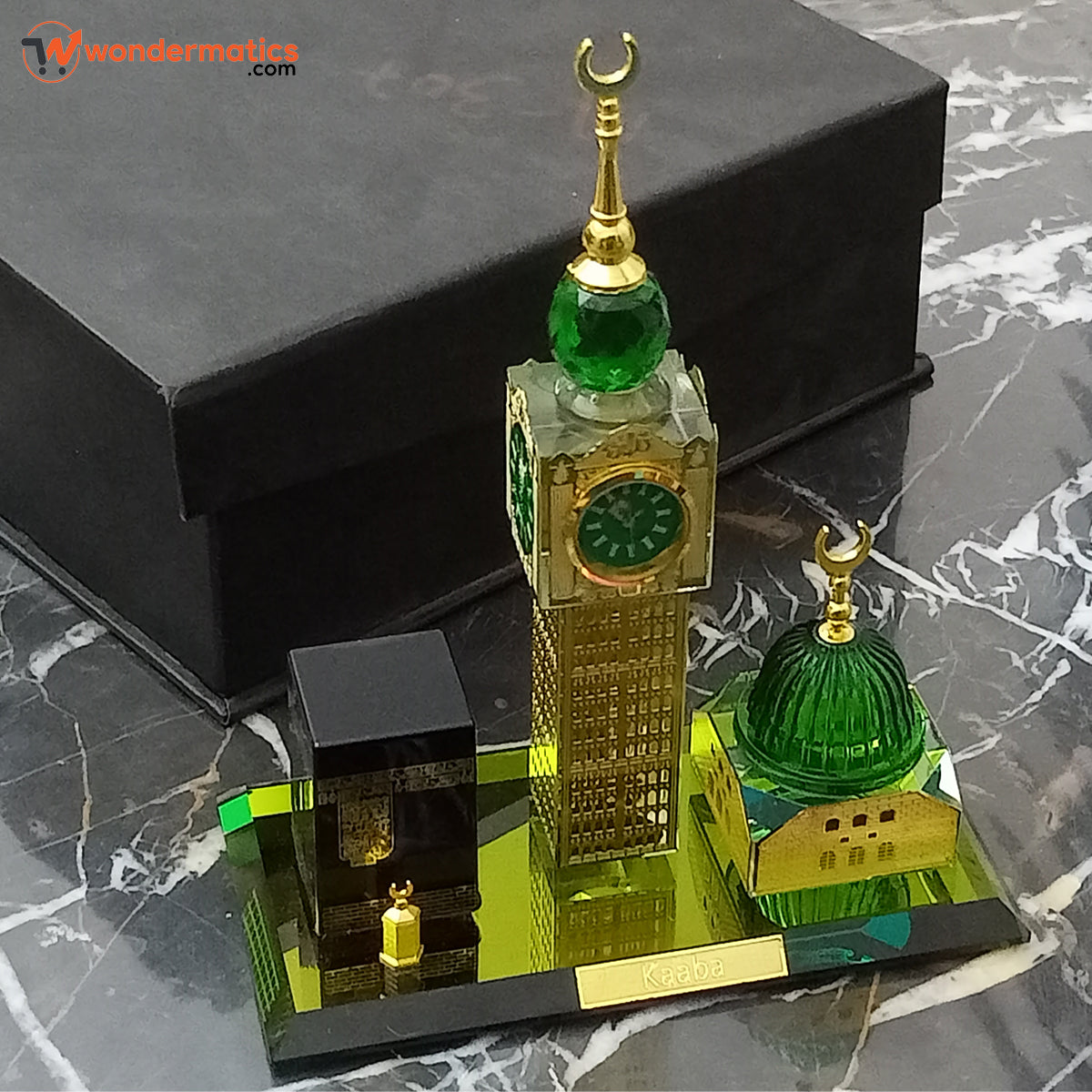 3-in-1 Crystal Kaaba Clock Tower Set – Elegant Islamic Table Clock with Makkah Tower Design, Premium Home Decor Gift for Muslims, Ramadan & Eid Decoration