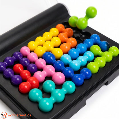 Colorful interconnected bead puzzle pieces close-up