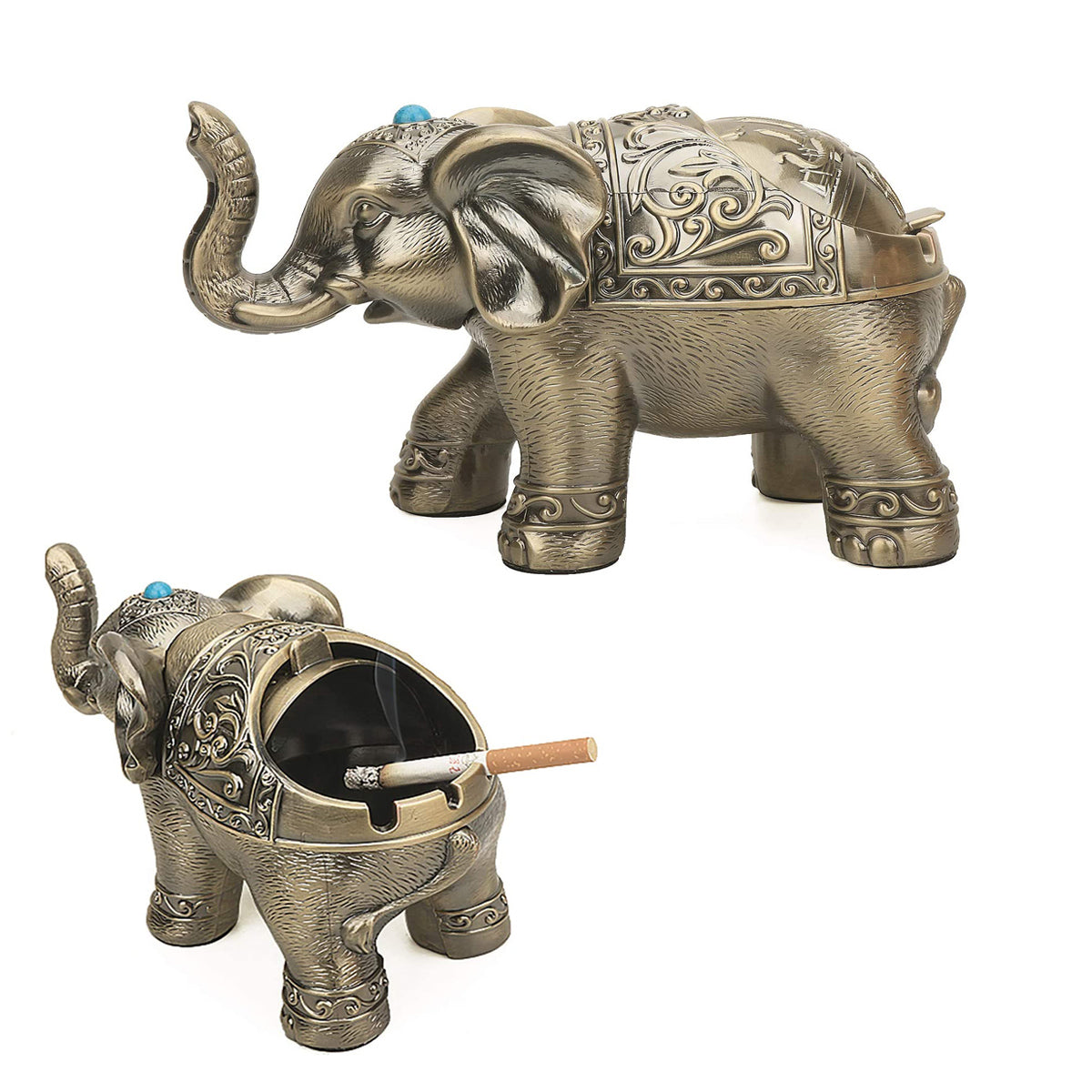 Elephant-Shaped Metal Ashtray with Lid – Unique Home Decor Gift