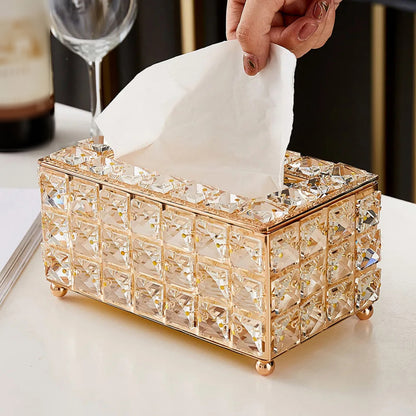 Golden Fancy Tissue Box – Decorative Metal Holder with Elegant Stone Detailing