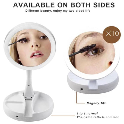 Foldaway Double-Sided LED Vanity Mirror – Electric Makeup Mirror with Lights & 360° Rotation