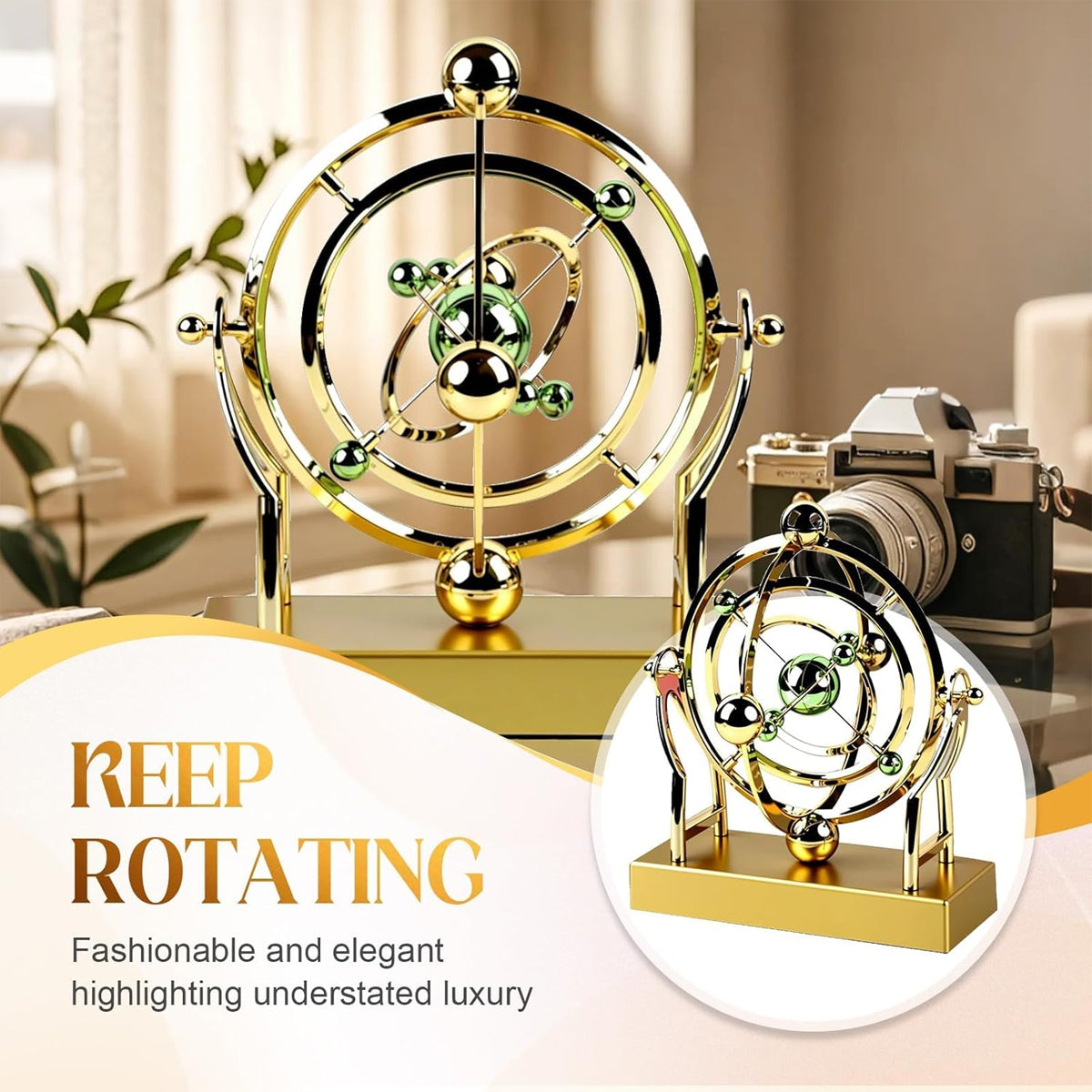 Battery Operated Perpetual Motion Machine – Kinetic Art Sculpture Desk Ornament for Home & Office Decor