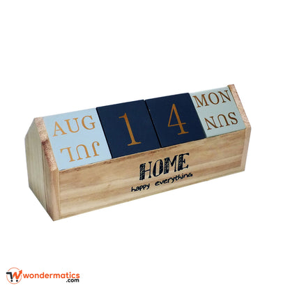 Wooden Perpetual Desk Calendar with Rotating Blocks – Reusable Month, Date & Day Display for Office & Home Decor